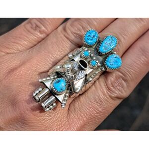 Navajo Ring Iconic Kachina Signed D. Smallcanyon sz 9 Southwest Iconic Jewelry *